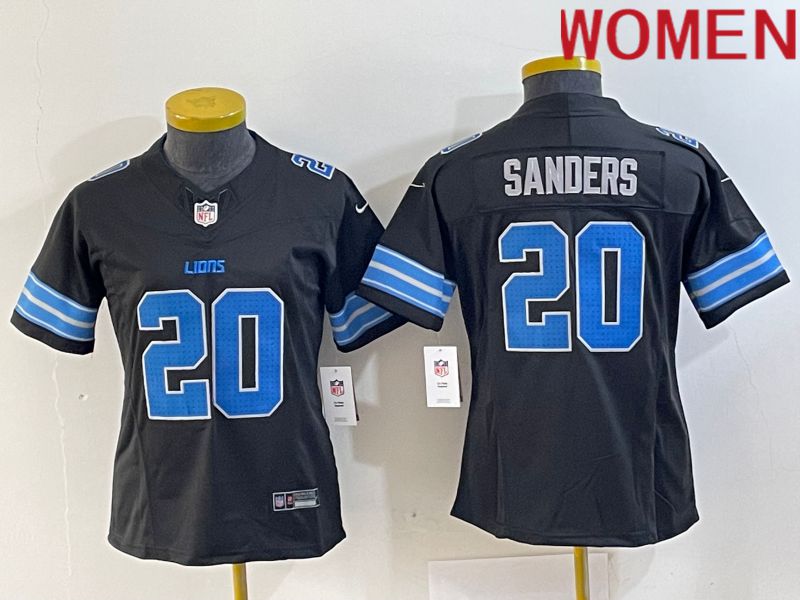 Women Detroit Lions #20 Sanders Black Three generations 2024 Nike Vapor F.U.S.E. Limited NFL Jersey